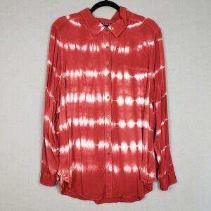 Torrid Size 3X Long Sleeve Button Up Red White Tie Dye Flowy Casual Everyday